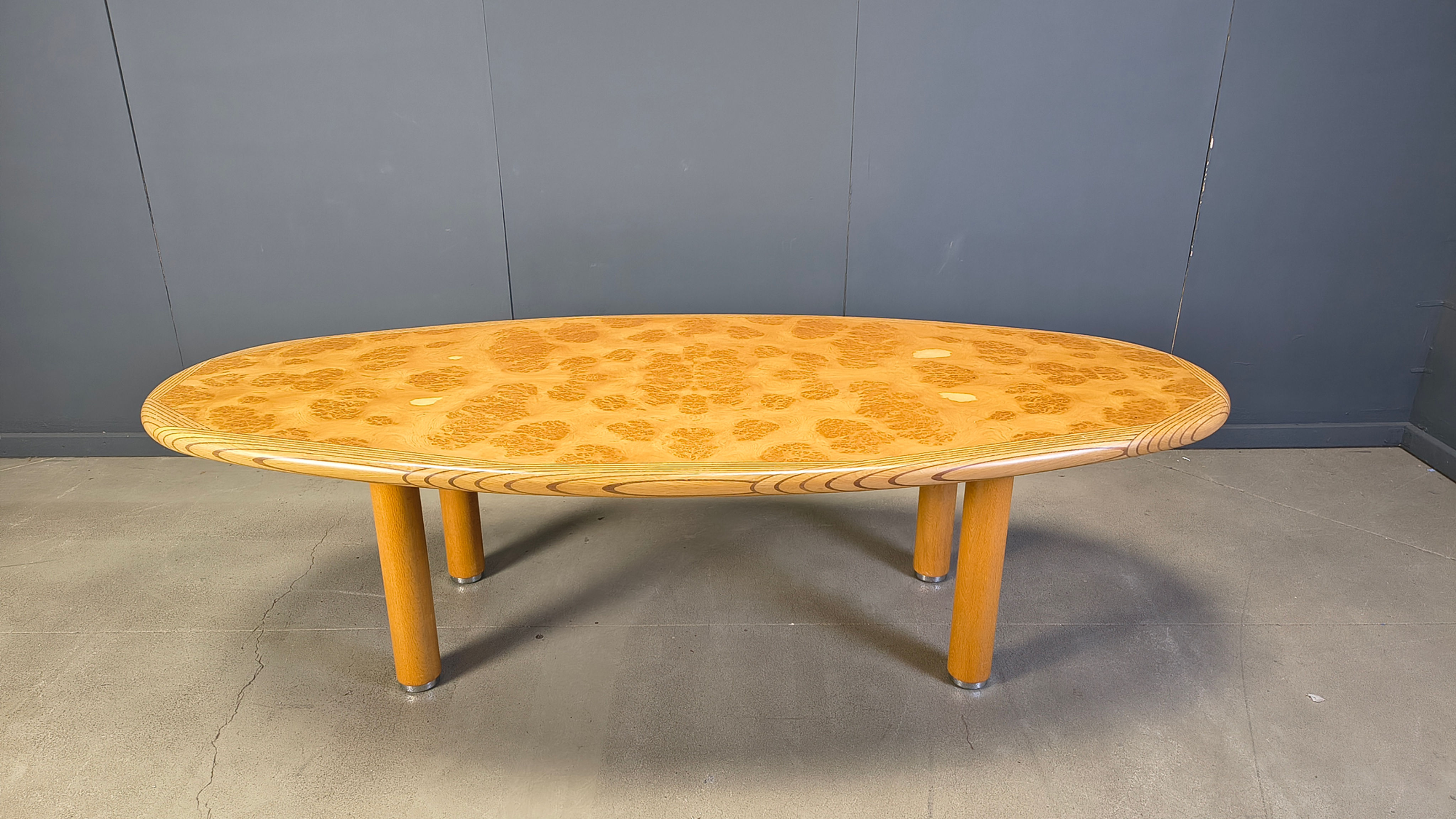 XXL dining table in burl and elm wood, 1980s
