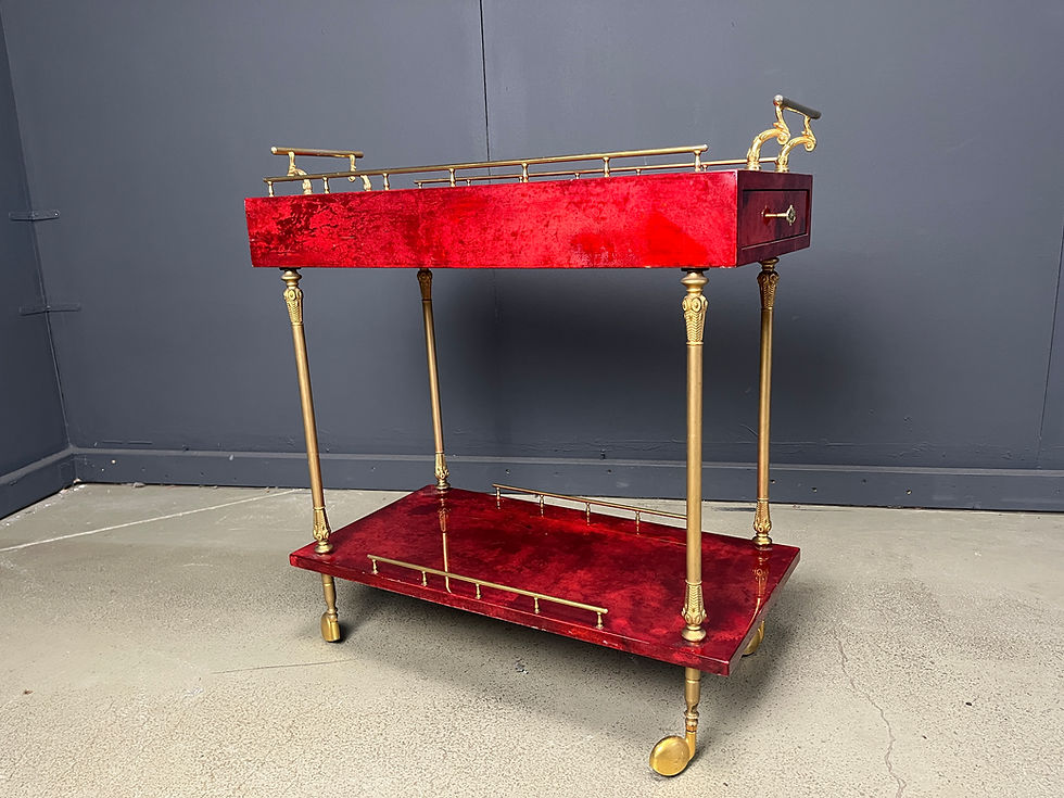 Thumbnail: Rare Italian Lacquered Goatskin / Parchment Serving Bar Cart by Aldo Tura, 1960s