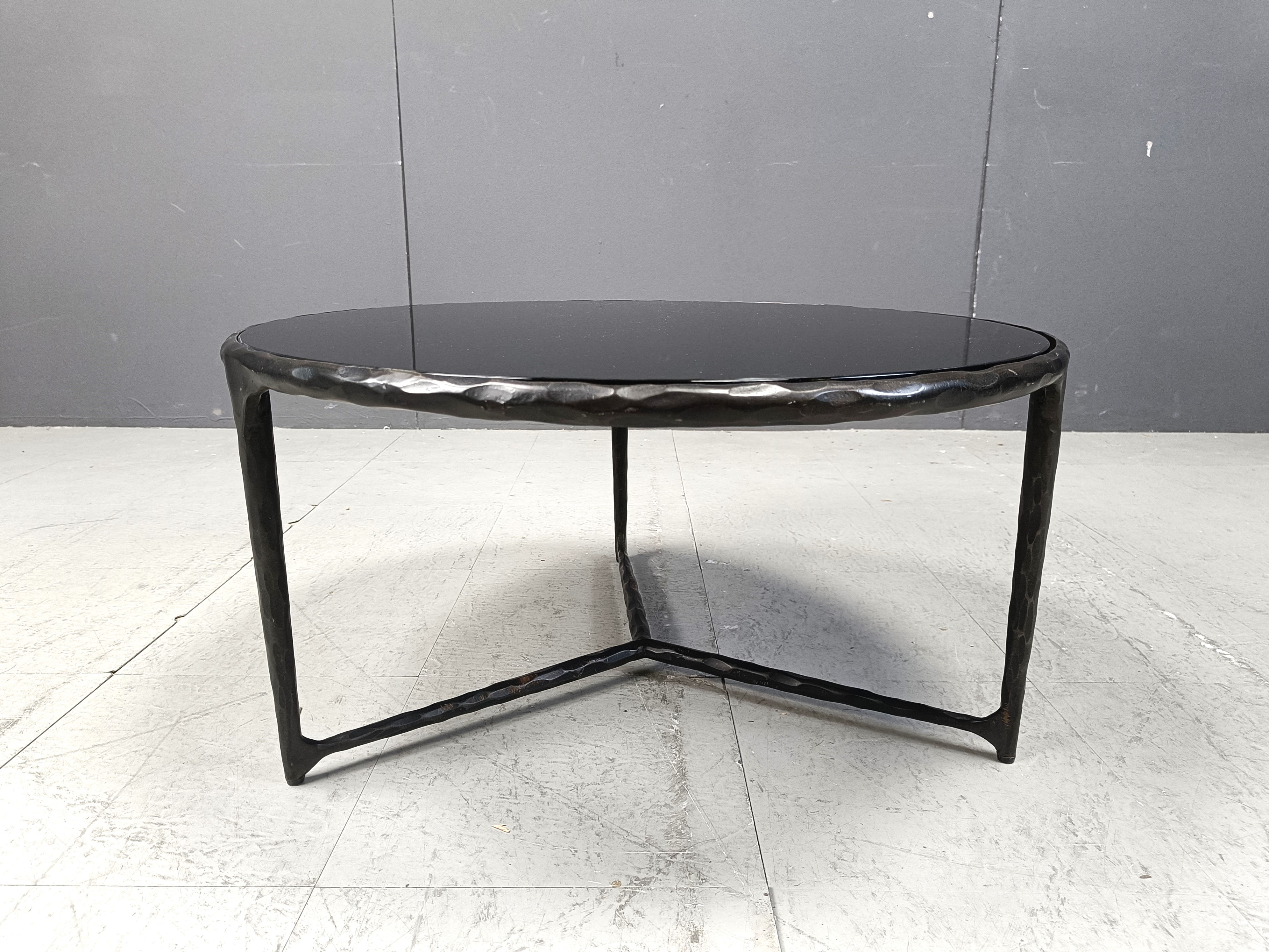 Vintage brutalist sculpted steel coffee table, 1970s