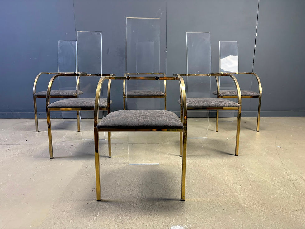 Thumbnail: Plexiglass and brass dining chairs by belgochrom, set of 6 - 1970s