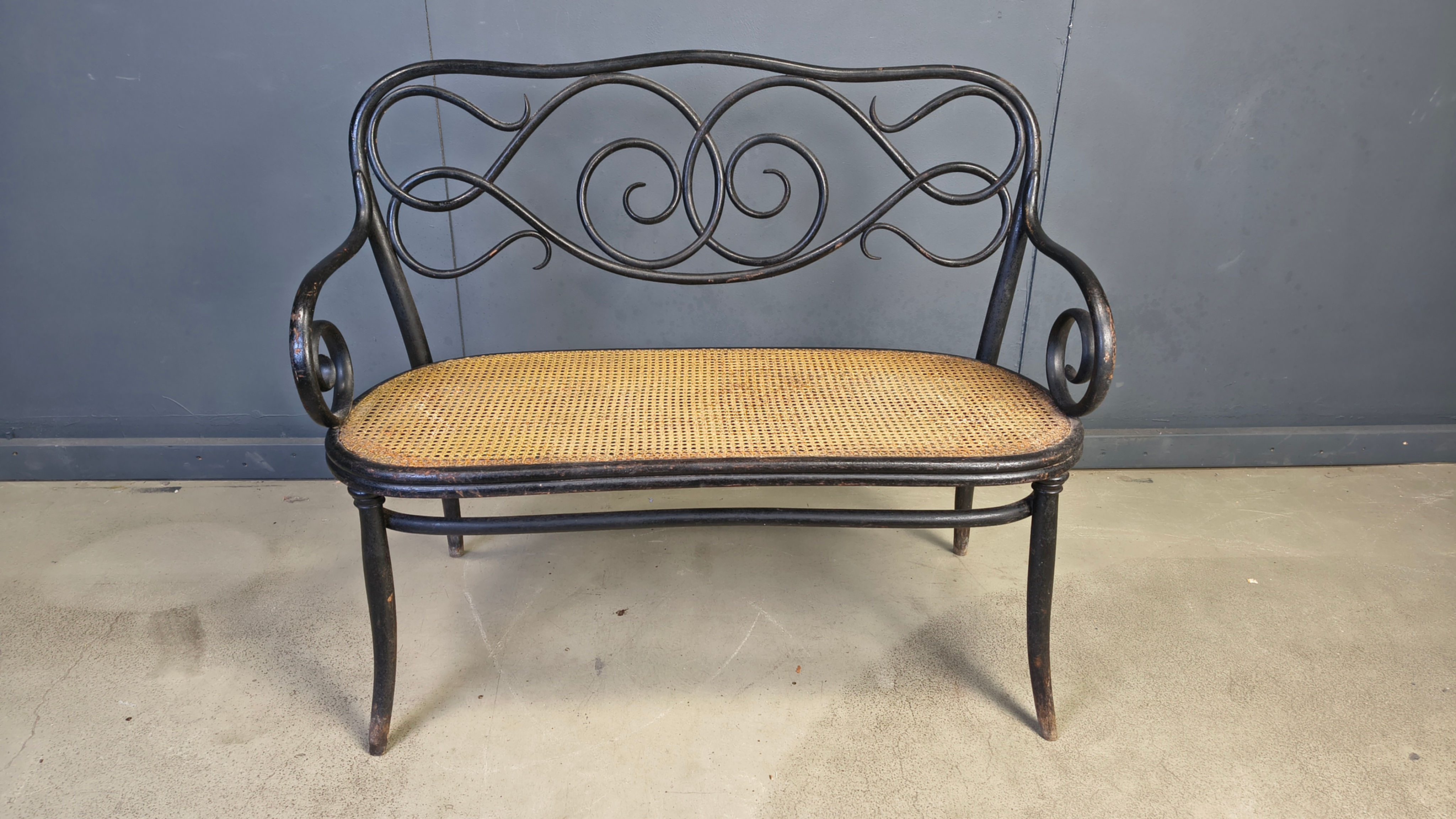 Art Nouveau Settee No. 2 in bent wood and cane by Thonet Brothers, Austria 1900s