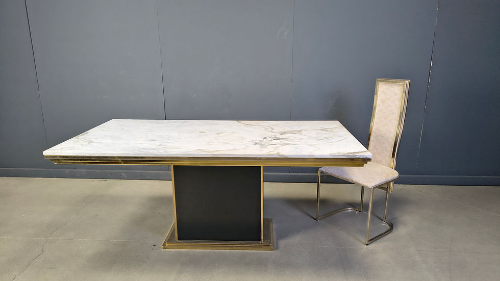 Thumbnail: Vintage white marble and brass dining table, 1970s