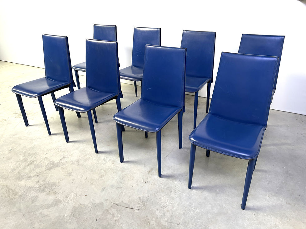 Thumbnail: Blue leather dining chairs by Fasem, 1980s - set of 8 