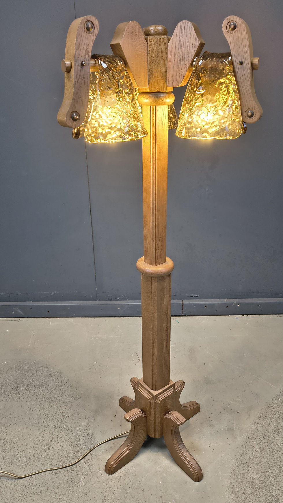 Thumbnail: Rustic oak and murano glass floor lamp, 1960s