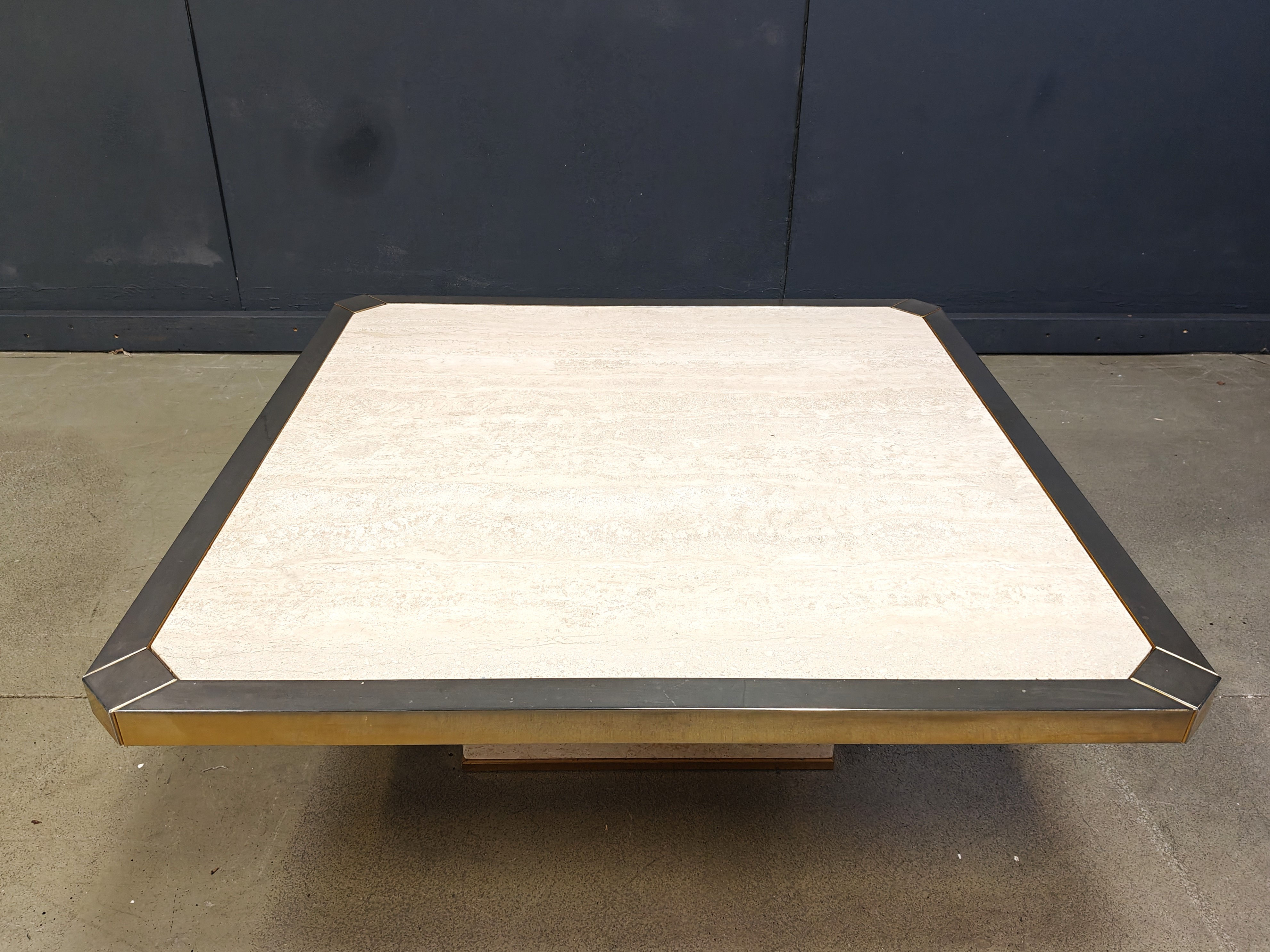 Vintage belgochrom 23kt gold and travertine coffee table , 1970s