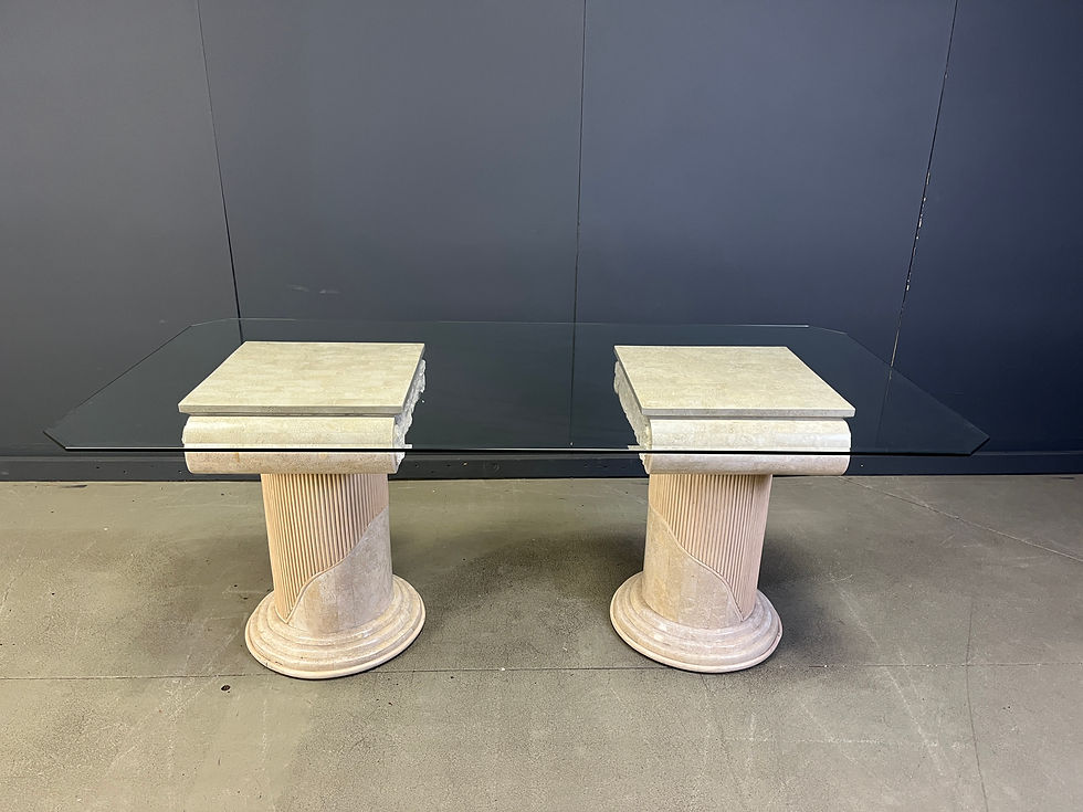 Thumbnail: Vintage tesselated stone pedestal dining table by Maithland smith, 1970s