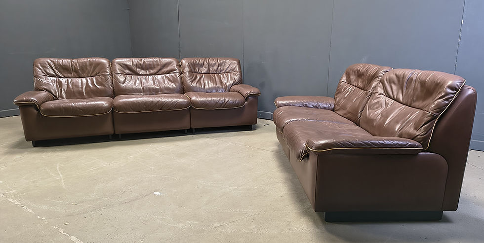 Thumbnail: De Sede DS66 chocolate leather sofa set, 1960s