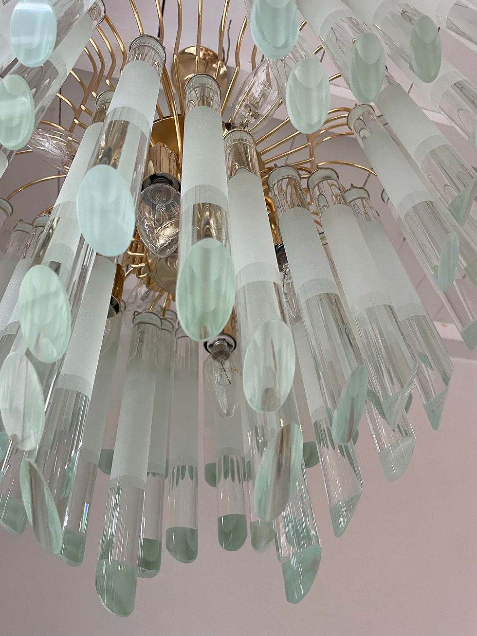 Thumbnail: Vintage italian glass and brass chandelier, 1970s