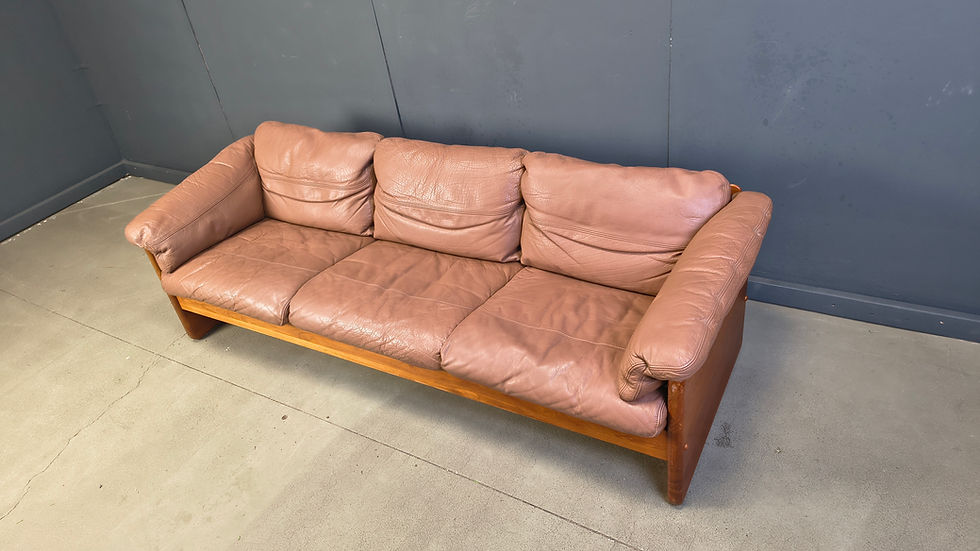Thumbnail: Danish Leather and teak 3 seater sofa by Mikael Laursen, 1970s