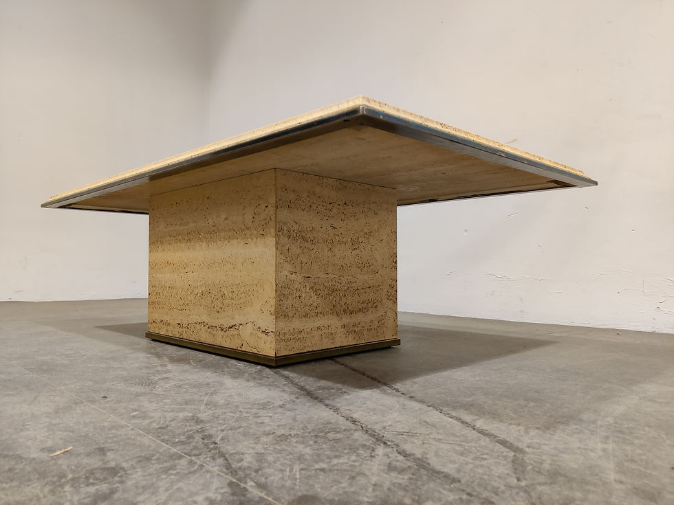 Thumbnail: Vintage brass and travertine coffee table by Fedam, 1970s