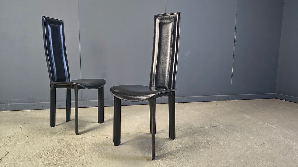 Thumbnail: Vintage black leather dining chairs, set of 4, 1980s