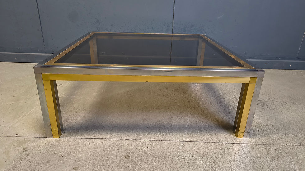 Thumbnail: Vintage chrome and brass coffee table in the manner of Romeo Rega, 1970s