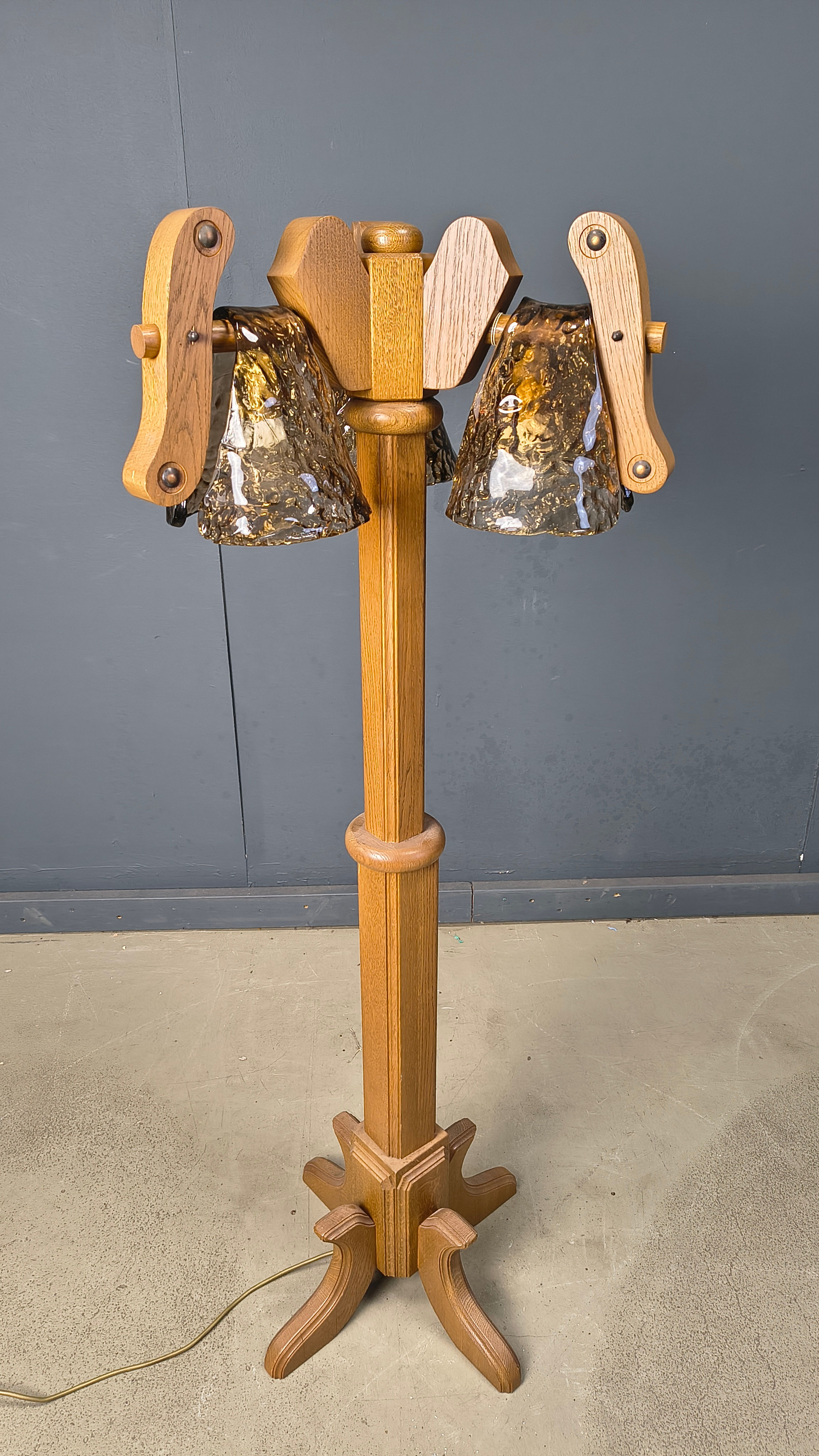 Rustic oak and murano glass floor lamp, 1960s