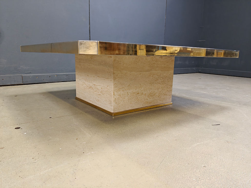 Thumbnail: Vintage belgochrom 23kt gold and travertine coffee table , 1970s