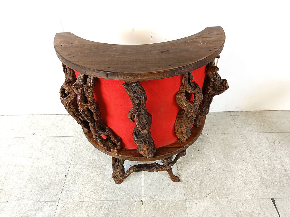 Thumbnail: Vintage vine wood branch bar with two stools, 1950s