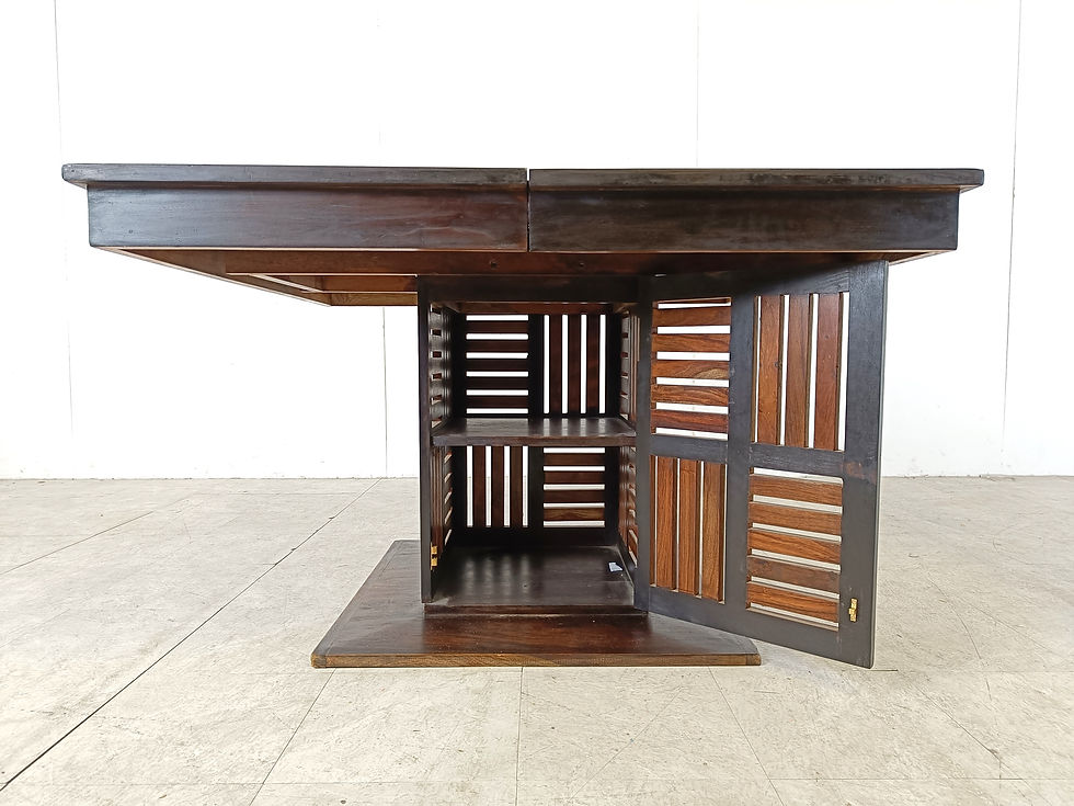 Thumbnail: Mid century bamboo high back dining chairs with table, 1960s
