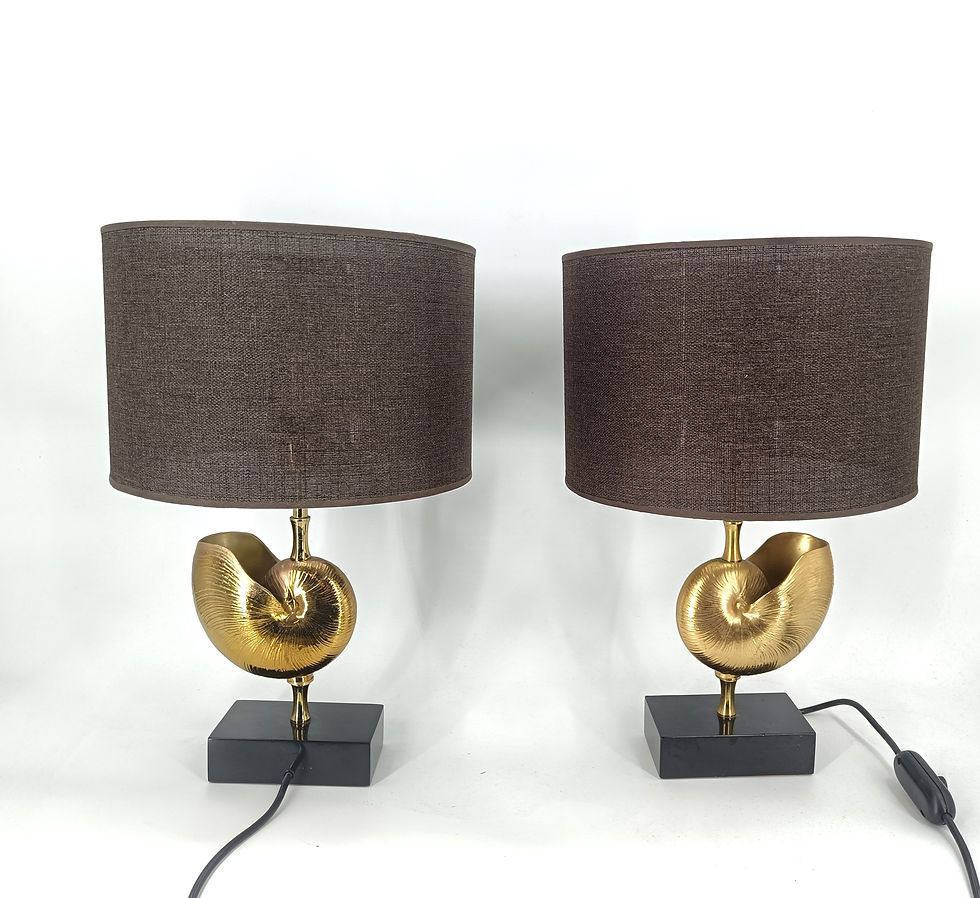 Thumbnail: Vintage Brass Nautilus Shell Table Lamps 1970's - France  - set of 2