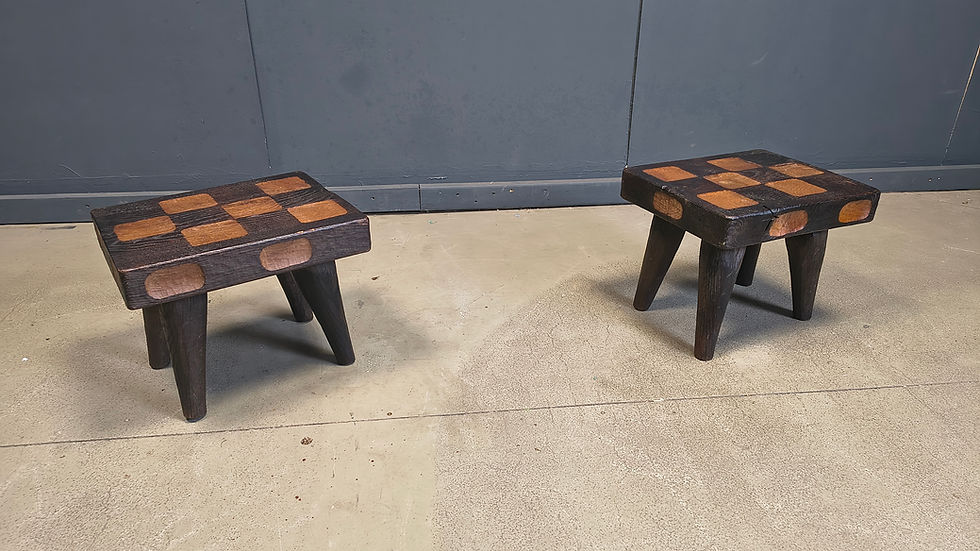 Thumbnail: Vintage rustic wooden side tables or stools, 1960s