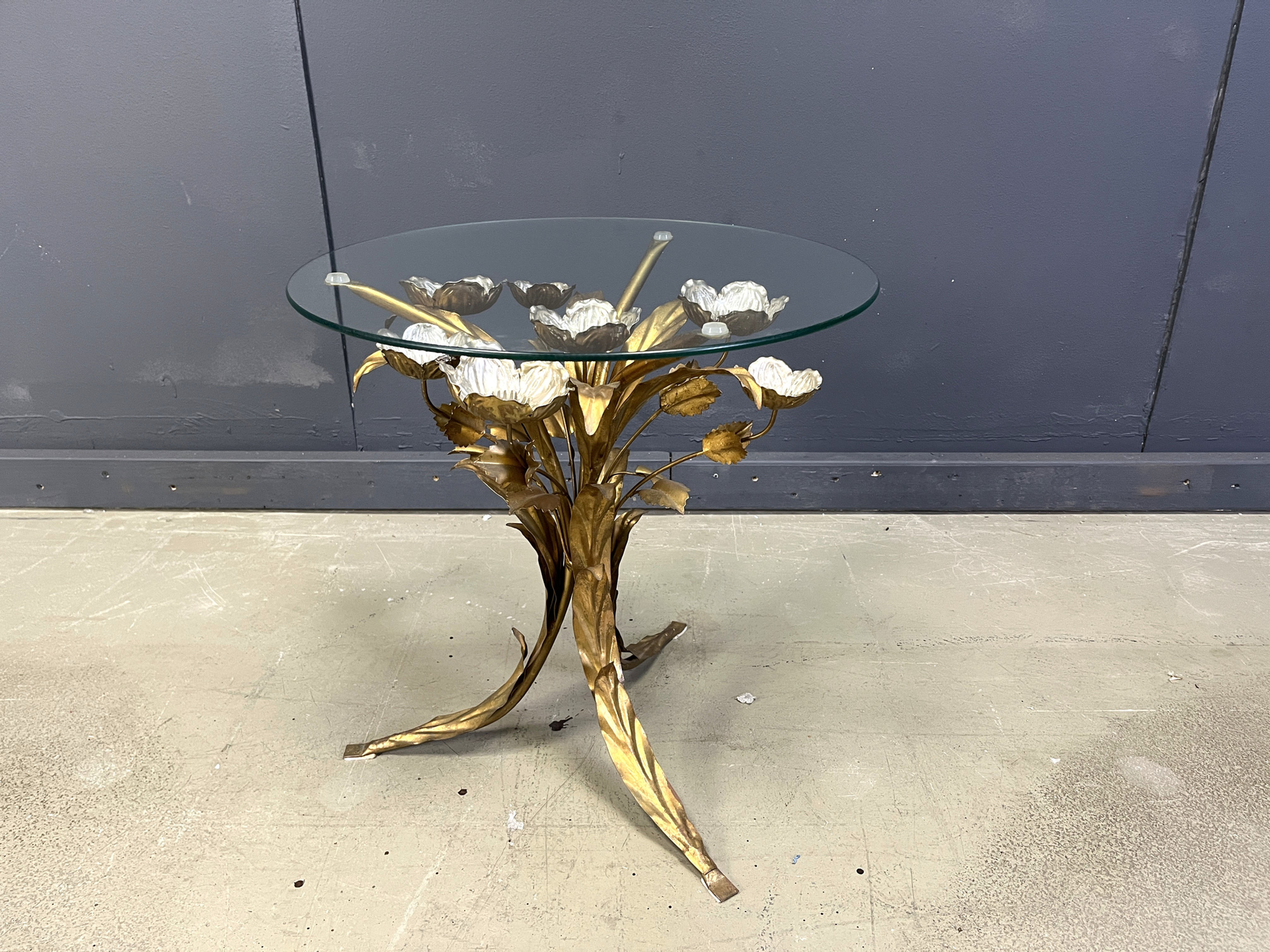 Vintage gilt metal flower side table, 1960s