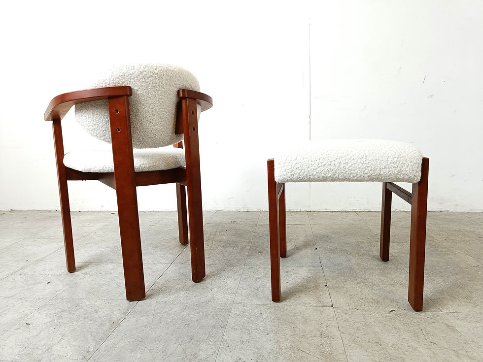 Thumbnail: Vintage boucle armchair with foot stool, 1960s