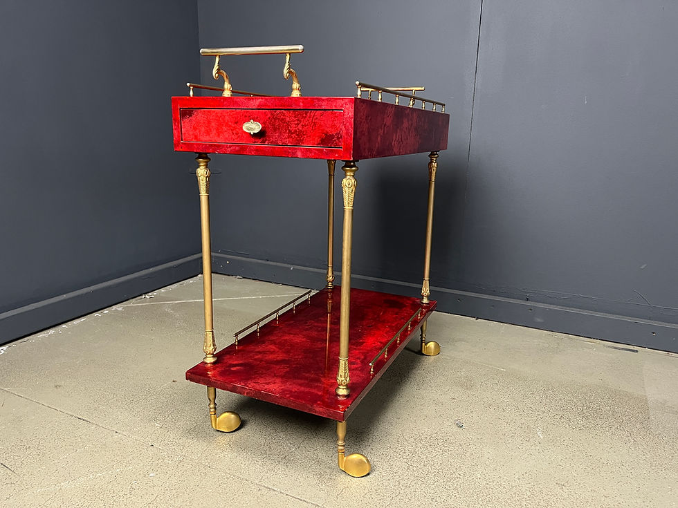 Thumbnail: Rare Italian Lacquered Goatskin / Parchment Serving Bar Cart by Aldo Tura, 1960s