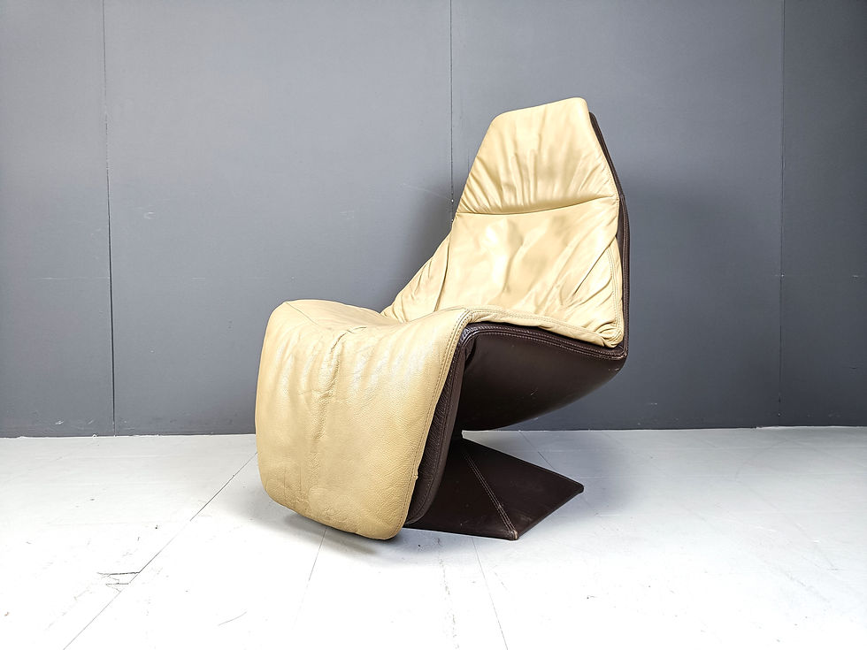 Thumbnail: Vintage leather swivel chair with ottoman, 1970s