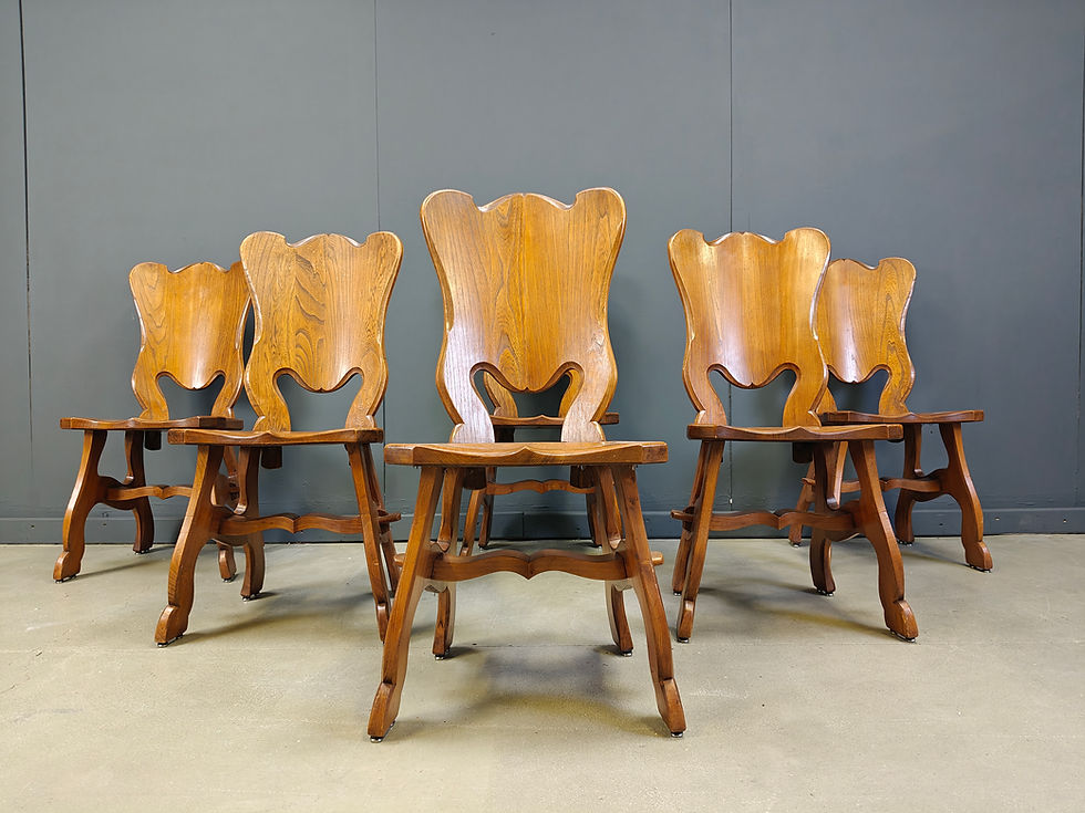 Thumbnail: Brutalist oak dining chairs, Netherlands - 1960s