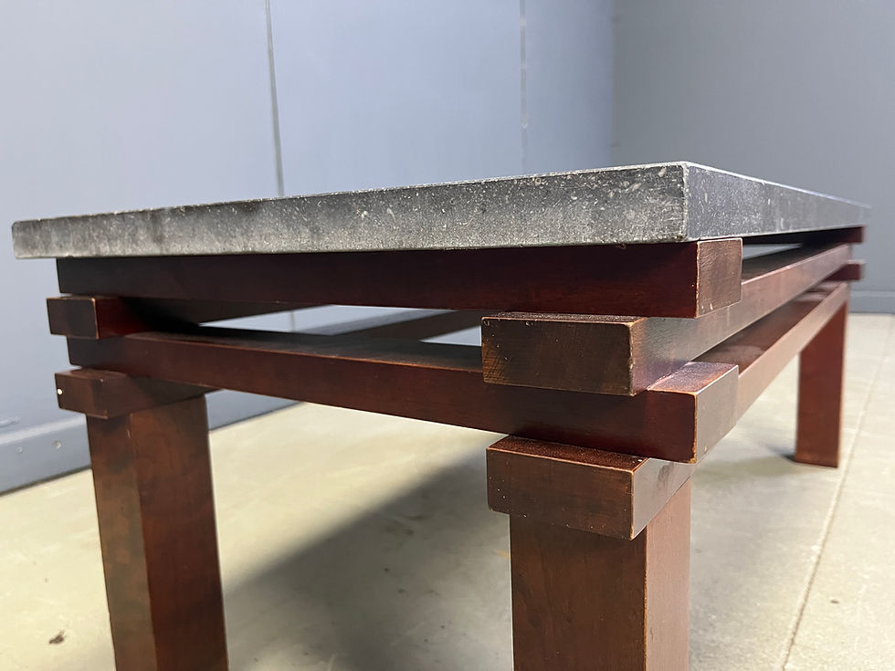 Thumbnail: Vintage wooden and stone top coffee table, 1970s