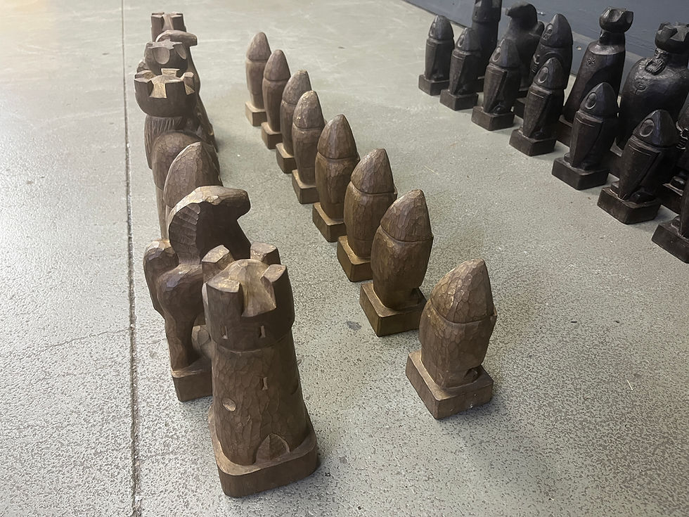 Thumbnail: Large Hand crafted wooden chess figure set, 1960s