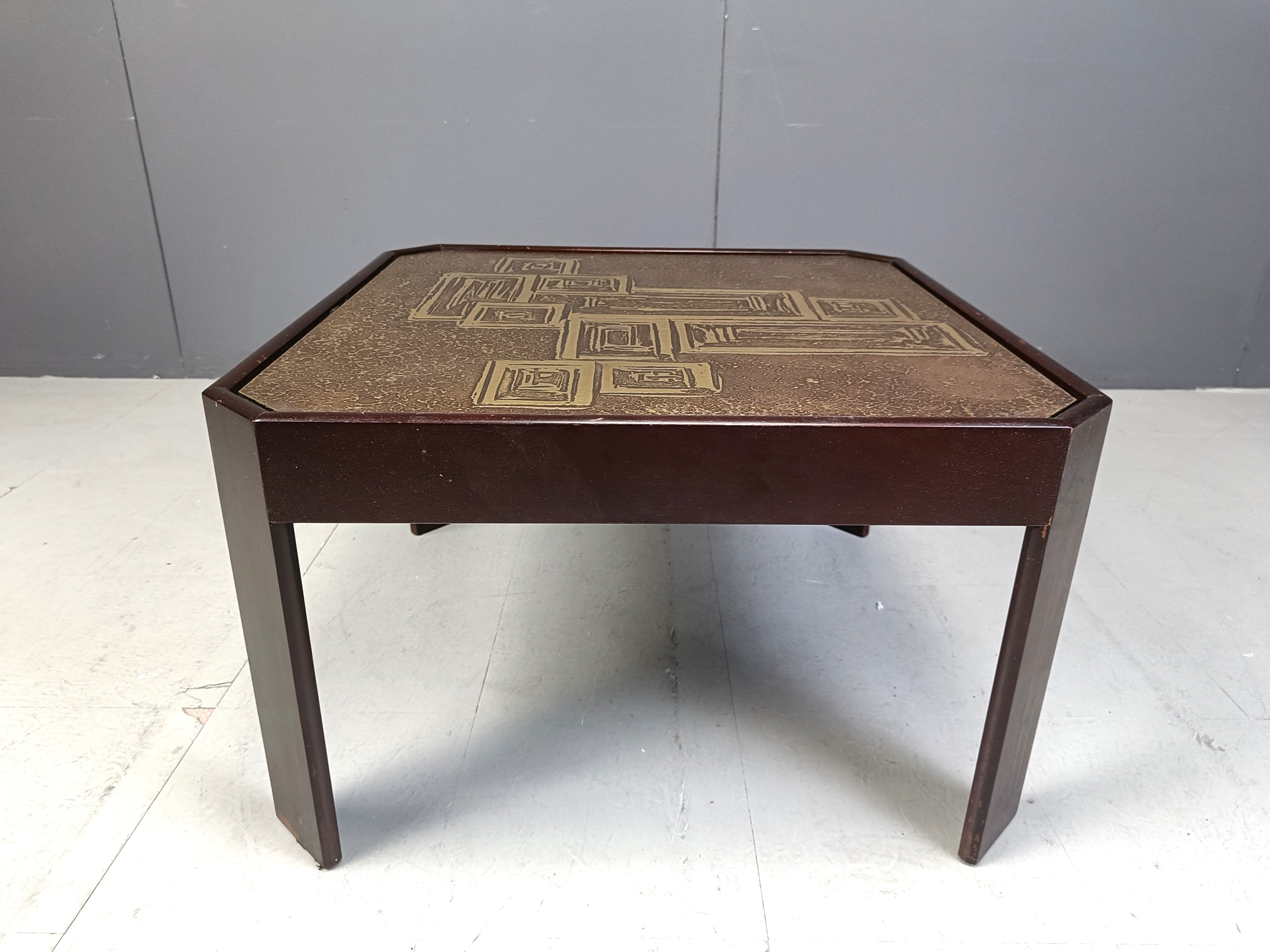Vintage etched brass side table, 1970s