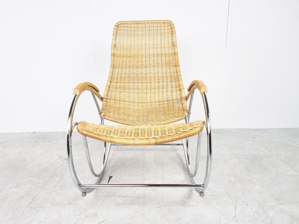 Thumbnail: Vintage chrome and wicker rocking chair, 1970s