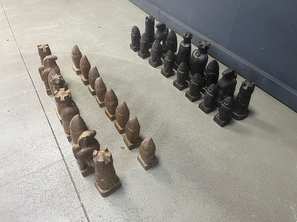Thumbnail: Large Hand crafted wooden chess figure set, 1960s