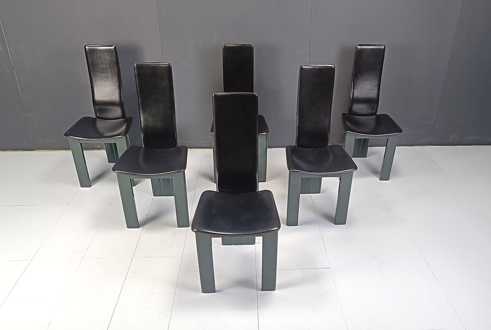 Thumbnail: Kopie van Set of 6 Italian leather and green lacquer dining chairs, 1980s