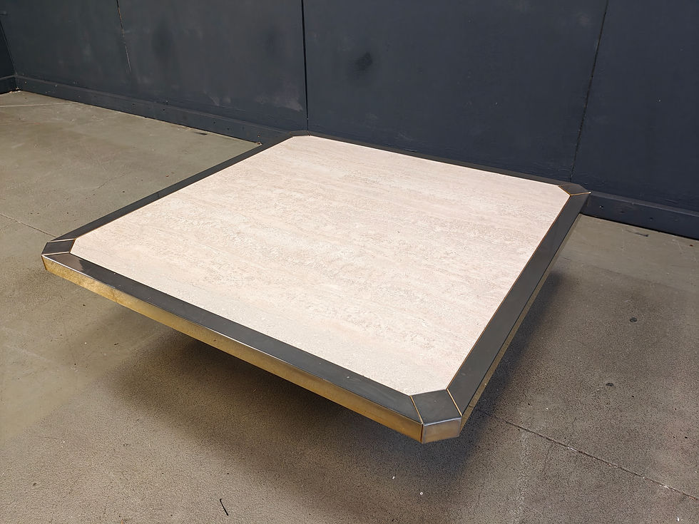 Thumbnail: Vintage belgochrom 23kt gold and travertine coffee table , 1970s