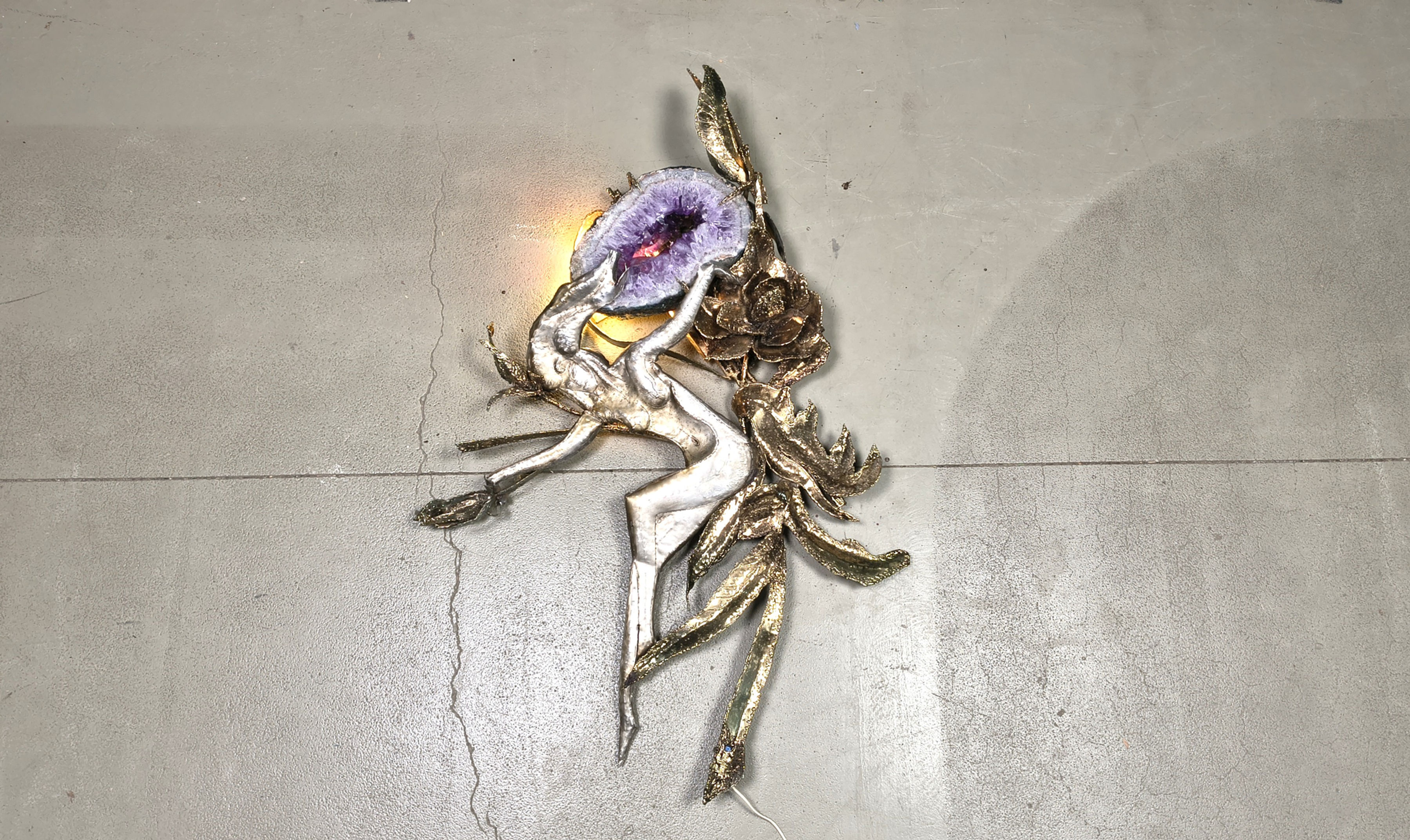 XL Illuminated amethyst wall sculpture by Marc D'Haenens, 1970s