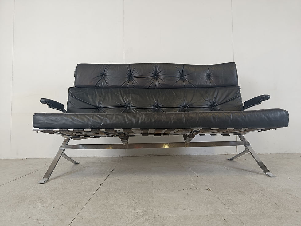 Thumbnail: Vintage black leather and chrome sofa, 1970s