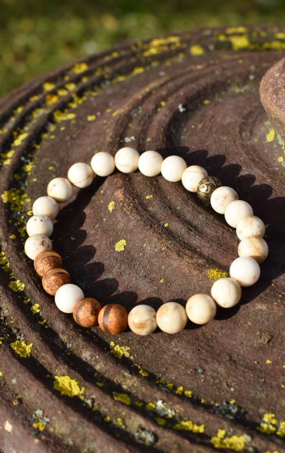 Unisex Tibetan Jasper and Tibetan Agate mantra bracelet