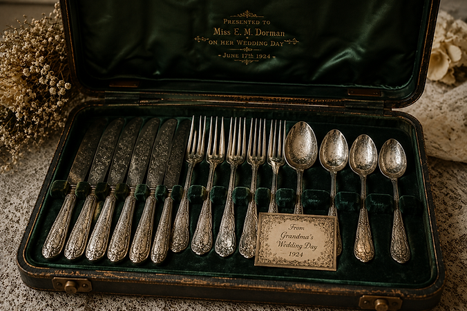Silver cutlery set from 1924 wedding gift box