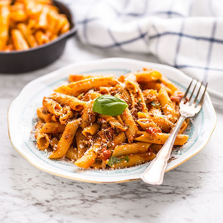pasta dish with fork