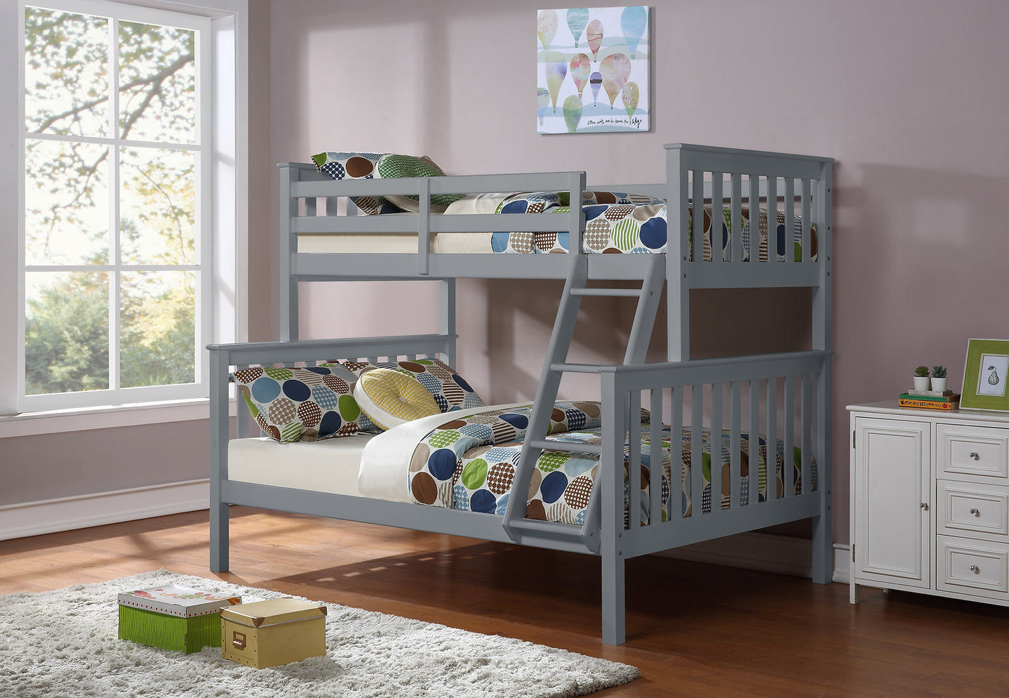 Mika Convertible Twin Over Full Grey Wooden Bunk Bed