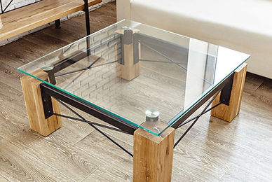 modern glass table in the loft interior