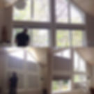 Three-in-one picture of a technician installing window shades in a residence.