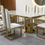 Thumbnail: Duomo Dual Drum Pedestal Marble and Gold rectangular Dining Table