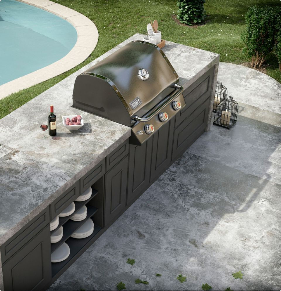 Aerial view of an outdoor kitchen