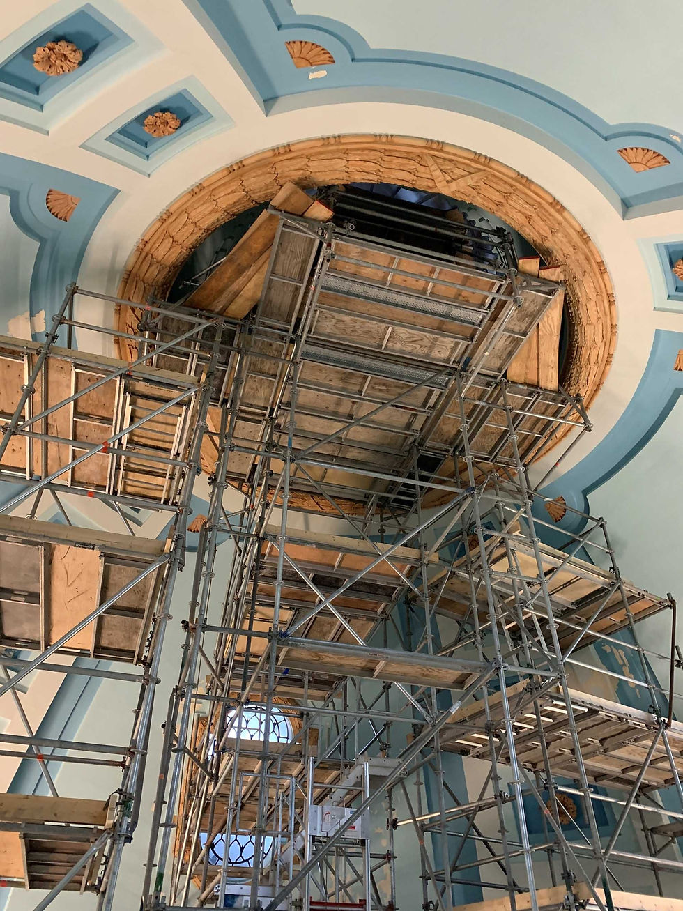 historic plaster restoration work in progress