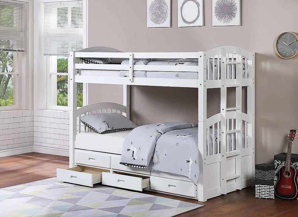 Thumbnail: Suzie Grey Trundle Single/Single/Single Bunk Beds with 3 Storage Drawers White