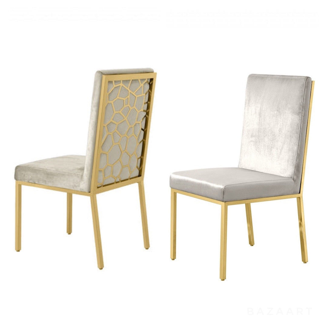 Honeycomb Beige and Gold Velvet Dining Set of 2 Pairs. $399.99 Each