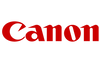 Canon logo in red color on black background, photography equipment brand.