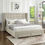 Thumbnail: Sarah King Cream Tufted Nailhead Upholstered Wingback Platform bed with