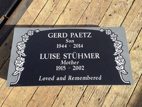 Gerd Paetz and Luise Stuhmer headstone reads Loved and Remembered, Pillow & Flat Headstones.